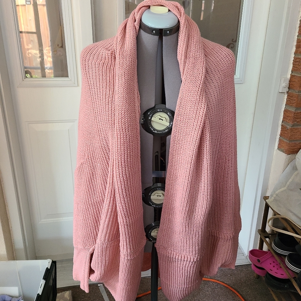SIZE 2X SHEIN CURVE PLUS OPEN FRONT CARDIGAN COCOON SWEATER DUSTY PINK